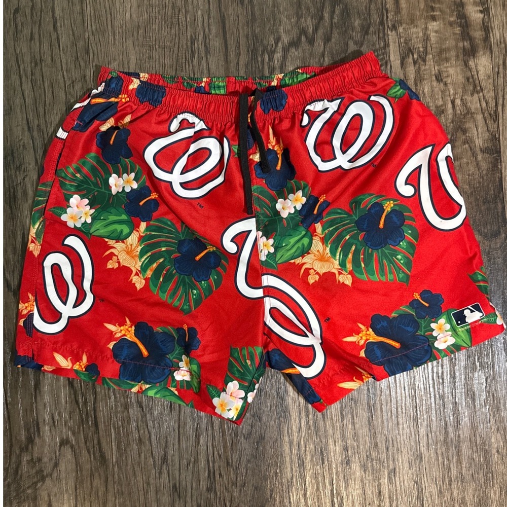 MLB Washington Nationals Floral Swim Trunks Hawaiian Shorts XL 3 pockets